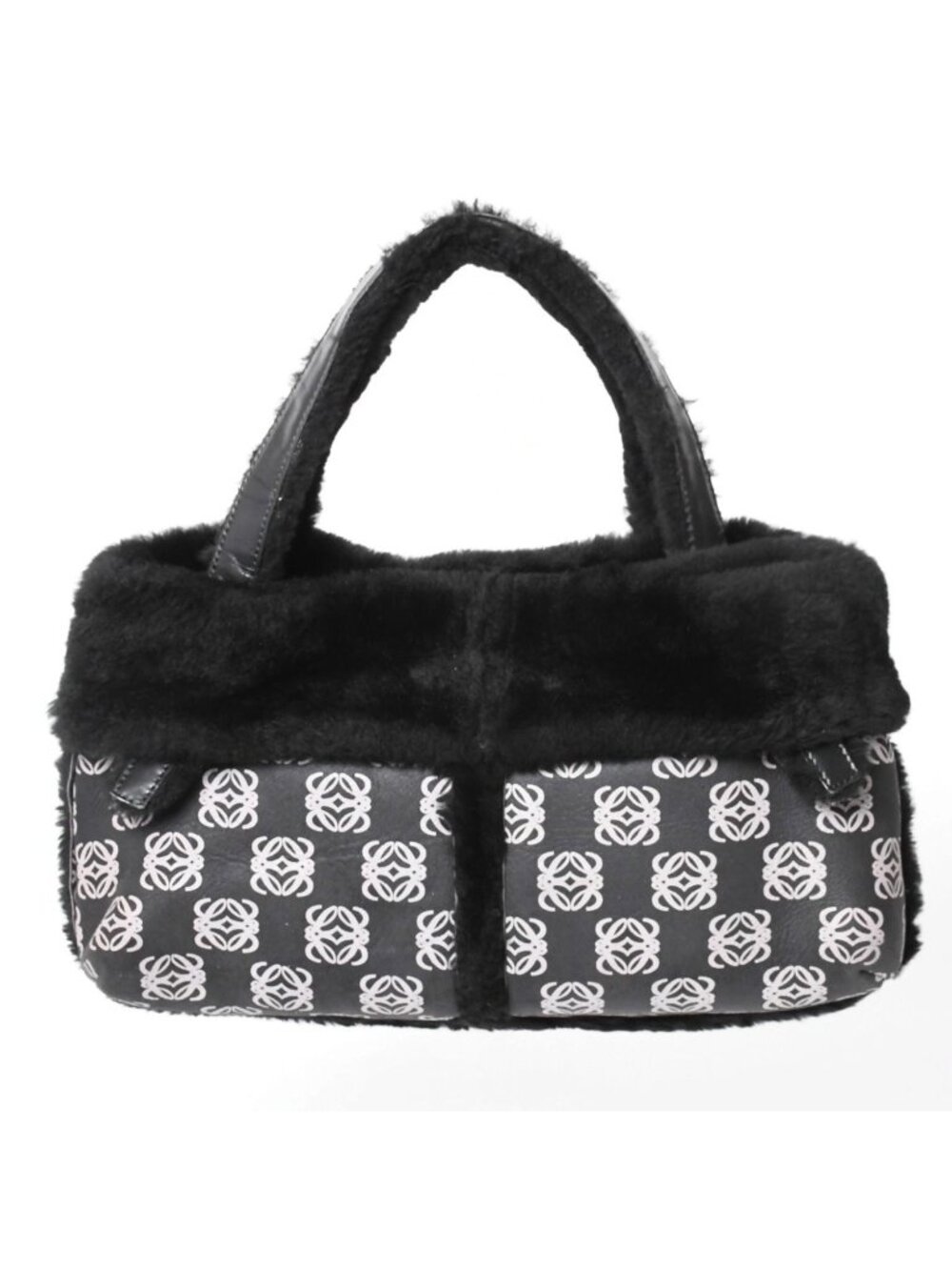 Loewe Handbag Anagram Black Shearling Leather Silver - Picture 2 of 16
